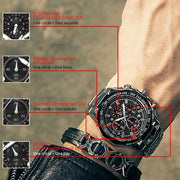 “WWOOR Men’s Luxury Sports Watch – Black Steel Quartz Chronograph