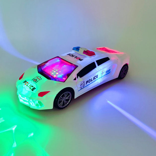 Kids LED Police Car Toy – Electric, 360° Rotary Wheels, Lights & Music