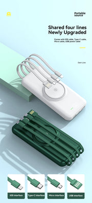 100,000mAh Wireless Power Bank 6-in-1 Built-in Cables Dual USB Charger for iPhone
