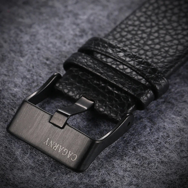 Cagarny Men’s Luxury Quartz Watch with dual time and leather strap