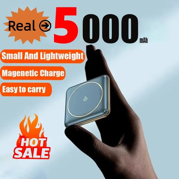 Portable Mini Magnetic Wireless Power Bank 5000mAh Fast Charger for iPhone & Android