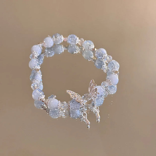 Korean Crystal Bead Bracelet with Feather Charm