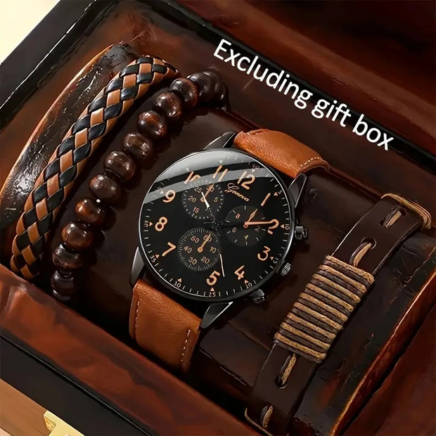 Men’s Hip Hop Luxury Watch – Fashion Sports Wristwatch & Bracelet Set