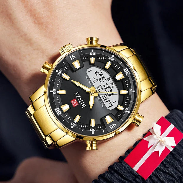 Men’s Luxury Gold Watch – Big Dial Quartz Wristwatch