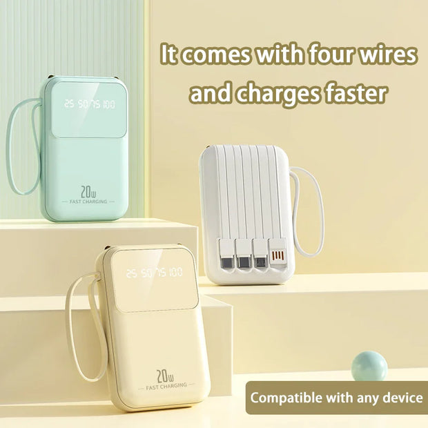 20000mAh Built-In Cable Power Bank – Fast Charging, Compact & High-Capacity