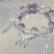Korean Crystal Bead Bracelet with Feather Charm