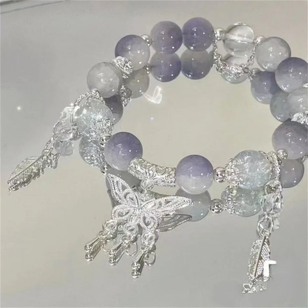 Korean Crystal Bead Bracelet with Feather Charm
