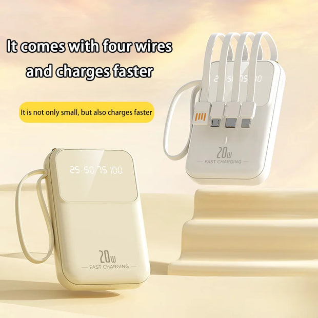 20000mAh Built-In Cable Power Bank – Fast Charging, Compact & High-Capacity