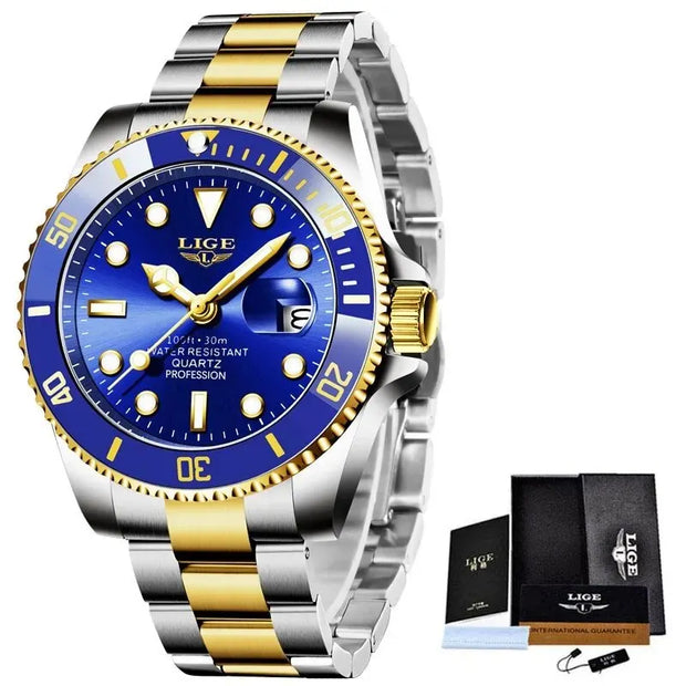 LIGE Men’s Luxury Diver Watch Waterproof Design