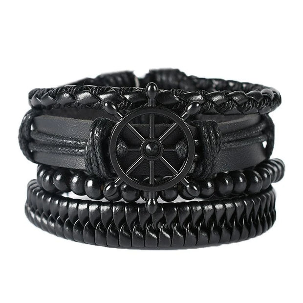 Black Leather Braided Bracelet for Men