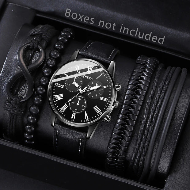 Men’s Hip Hop Luxury Watch – Fashion Sports Wristwatch & Bracelet Set