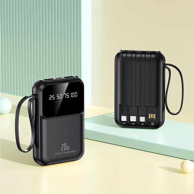 20000mAh Built-In Cable Power Bank – Fast Charging, Compact & High-Capacity