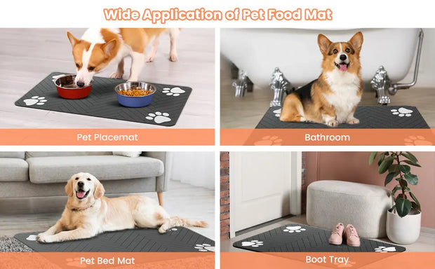 Absorbent Pet Feeding Mat with Waterproof Rubber Backing, Quick-Dry for Food & Water Bowls - Dog & Cat