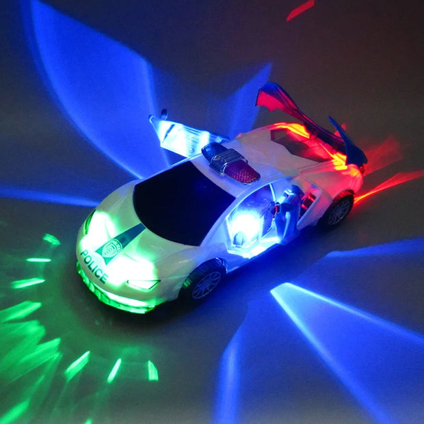 Kids LED Police Car Toy – Electric, 360° Rotary Wheels, Lights & Music