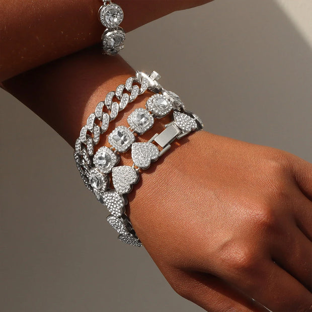 Hip Hop Iced-Out Cuban Chain Bracelet for Women