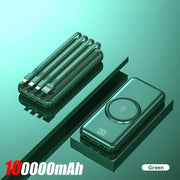 100,000mAh Wireless Power Bank 6-in-1 Built-in Cables Dual USB Charger for iPhone