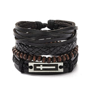 Black Leather Braided Bracelet for Men