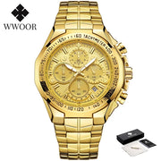 “WWOOR Men’s Luxury Sports Watch – Black Steel Quartz Chronograph