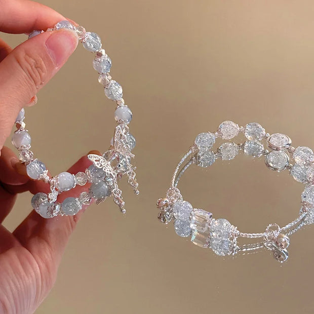 Korean Crystal Bead Bracelet with Feather Charm