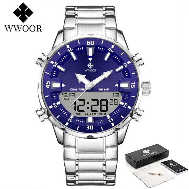 WWOOR Men’s Luxury Digital Sports Watch – Big LED Waterproof Quartz Wristwatch