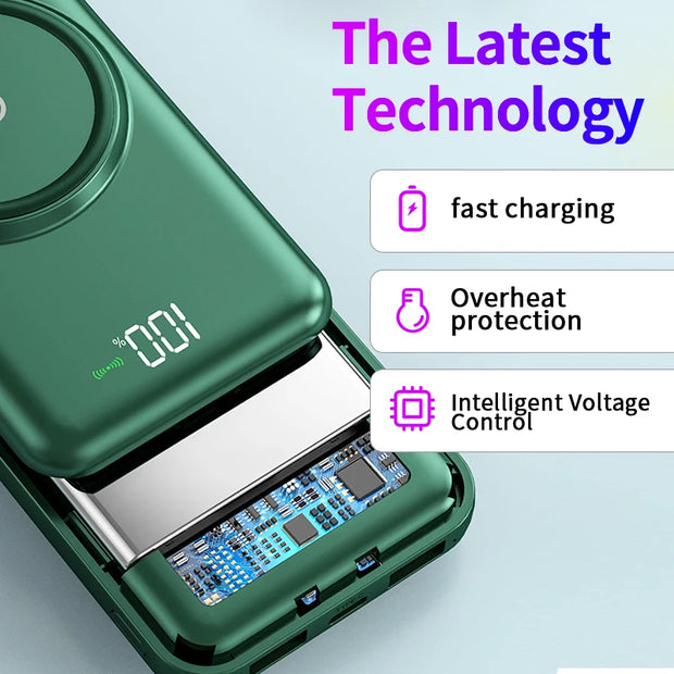100,000mAh Wireless Power Bank 6-in-1 Built-in Cables Dual USB Charger for iPhone