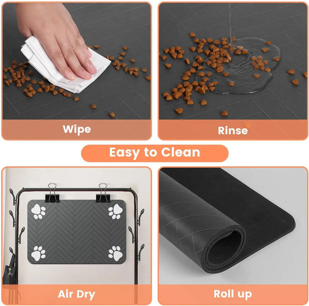 Absorbent Pet Feeding Mat with Waterproof Rubber Backing, Quick-Dry for Food & Water Bowls - Dog & Cat
