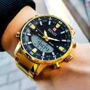 Men’s Luxury Gold Watch – Big Dial Quartz Wristwatch