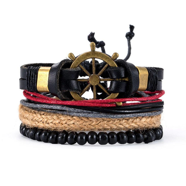 Black Leather Braided Bracelet for Men