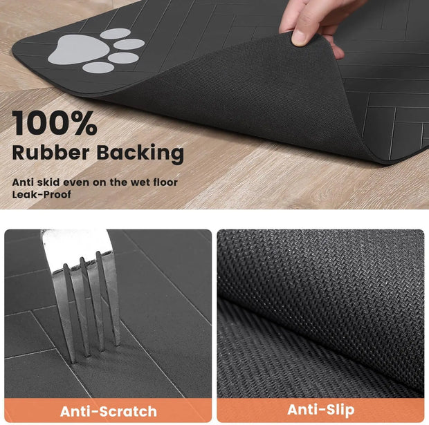 Absorbent Pet Feeding Mat with Waterproof Rubber Backing, Quick-Dry for Food & Water Bowls - Dog & Cat
