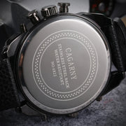 Cagarny Men’s Luxury Quartz Watch with dual time and leather strap