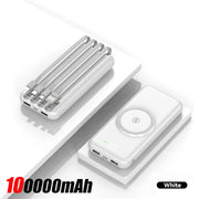 100,000mAh Wireless Power Bank 6-in-1 Built-in Cables Dual USB Charger for iPhone