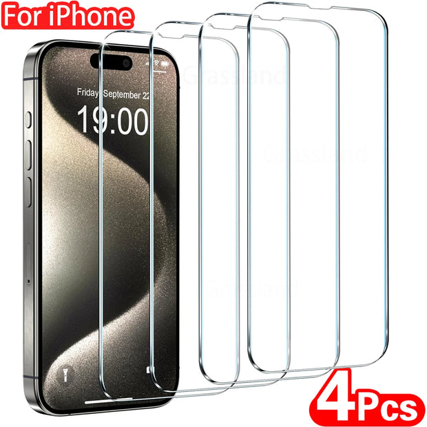 4-Pack iPhone Tempered Glass Screen Protector – iPhone 7–16 Pro Max