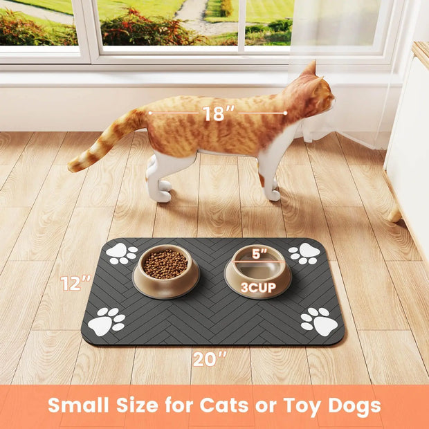 Absorbent Pet Feeding Mat with Waterproof Rubber Backing, Quick-Dry for Food & Water Bowls - Dog & Cat