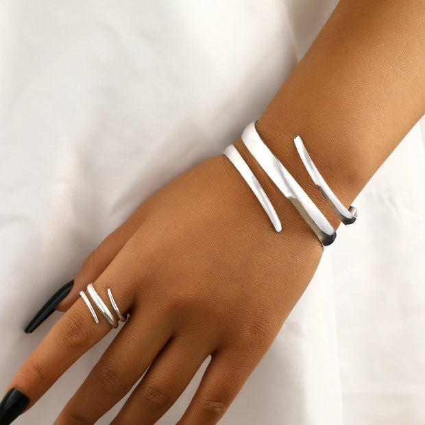 Gold Geometric Bracelet and Ring Set for Women Jewelry