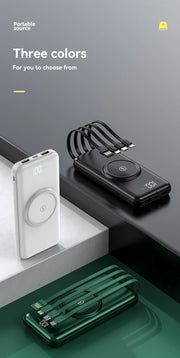 100,000mAh Wireless Power Bank 6-in-1 Built-in Cables Dual USB Charger for iPhone