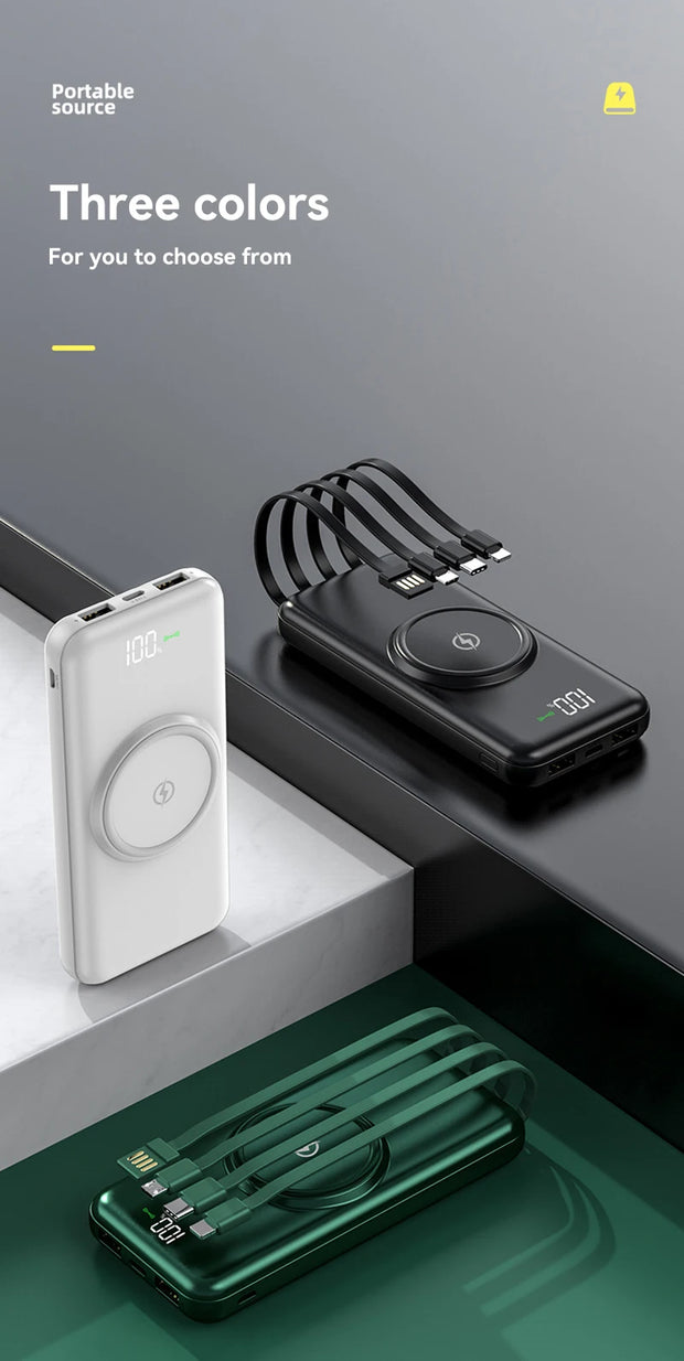 100,000mAh Wireless Power Bank 6-in-1 Built-in Cables Dual USB Charger for iPhone