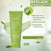 Beplain Mung Bean Cleansing Foam 80ml, gently removes dirt and makeup, suitable for balanced skincare routines.