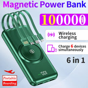 100,000mAh Wireless Power Bank 6-in-1 Built-in Cables Dual USB Charger for iPhone