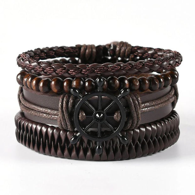 Black Leather Braided Bracelet for Men