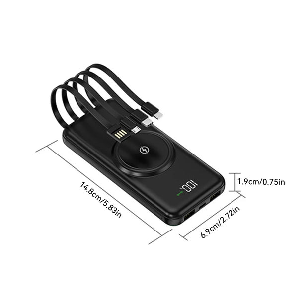 100,000mAh Wireless Power Bank 6-in-1 Built-in Cables Dual USB Charger for iPhone