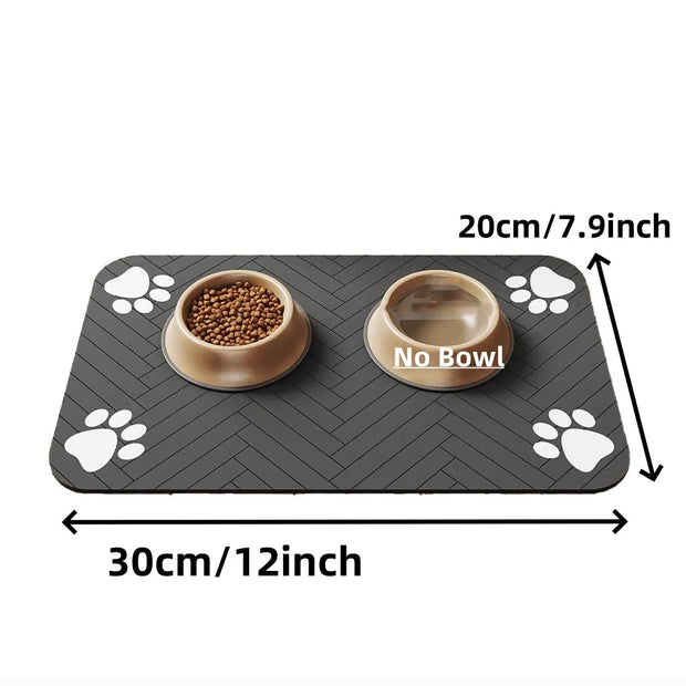 Absorbent Pet Feeding Mat with Waterproof Rubber Backing, Quick-Dry for Food & Water Bowls - Dog & Cat