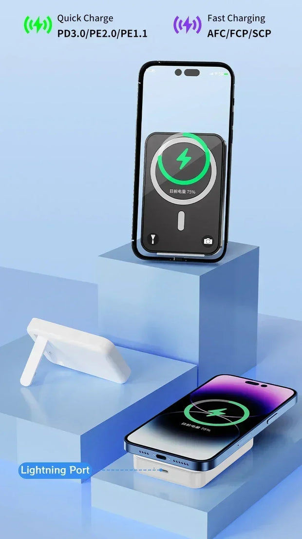20,000mAh Magnetic Wireless Power Bank Mini Portable for iPhone 12-15, Xiaomi, Quick Charge