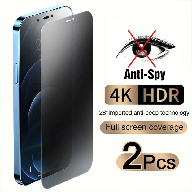 2PCS Anti-Spy Tempered Glass – Privacy Screen Protector for iPhone 6–15 Pro Max