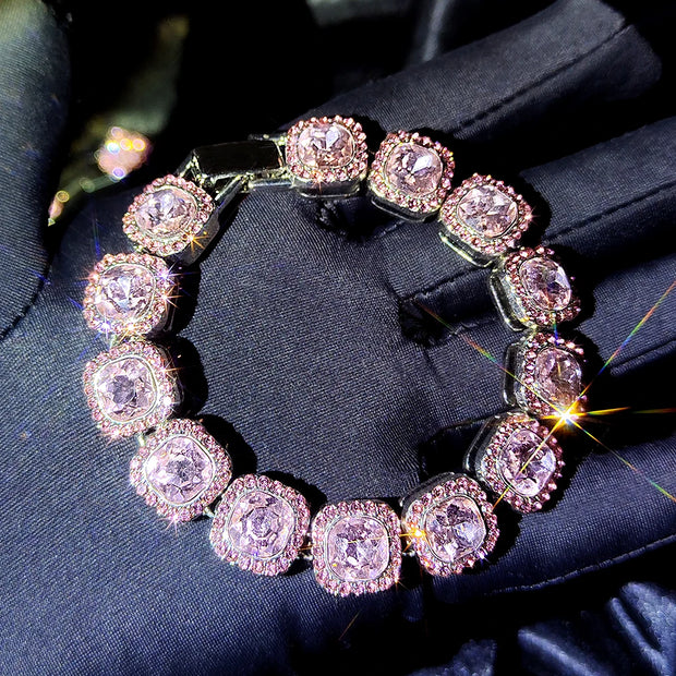 Iced-Out Cuban Chain Bracelet – Heart & Crystal Hip Hop Jewelry
