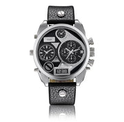 Cagarny Men’s Luxury Quartz Watch with dual time and leather strap
