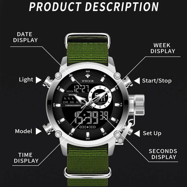WWOOR Fashion Watches for Men Luxury Digital Design