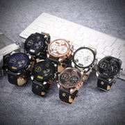 Cagarny Men’s Luxury Quartz Watch with dual time and leather strap