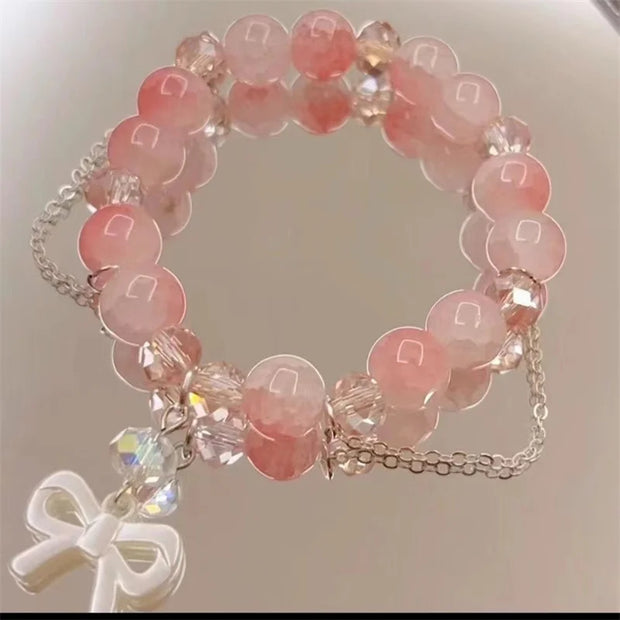 Korean Crystal Bead Bracelet with Feather Charm