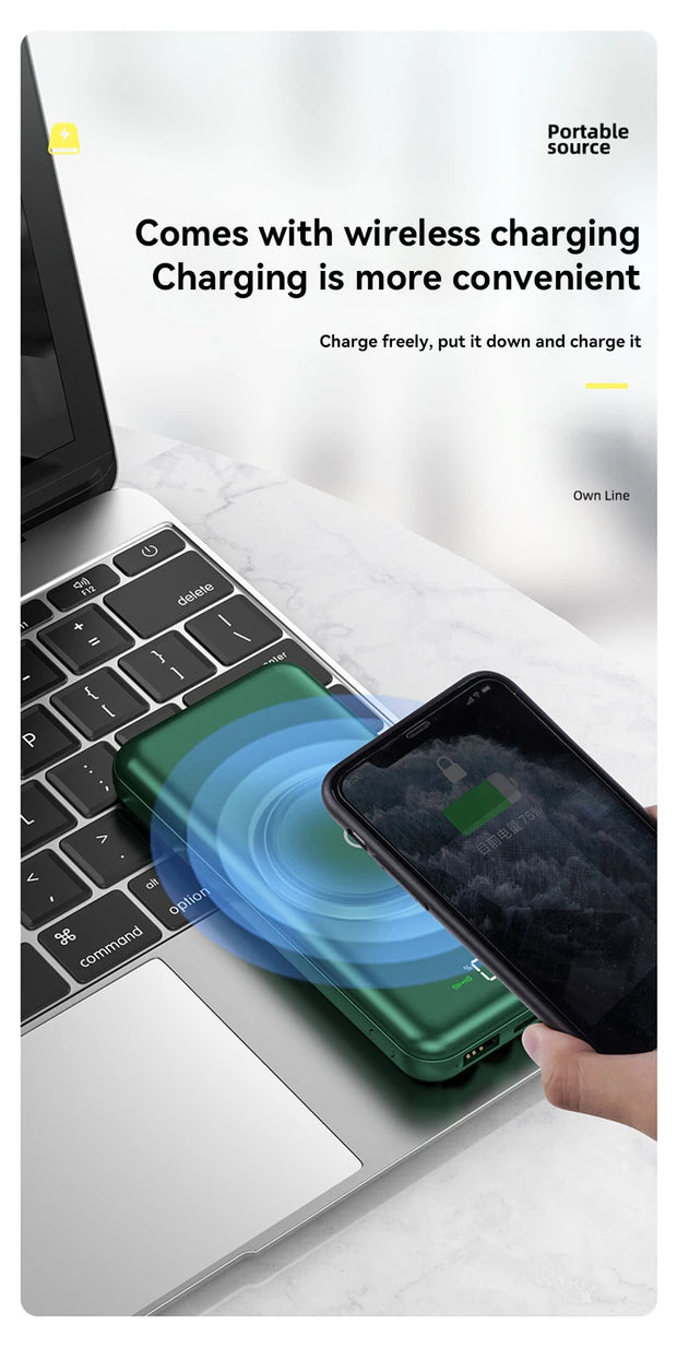 100,000mAh Wireless Power Bank 6-in-1 Built-in Cables Dual USB Charger for iPhone