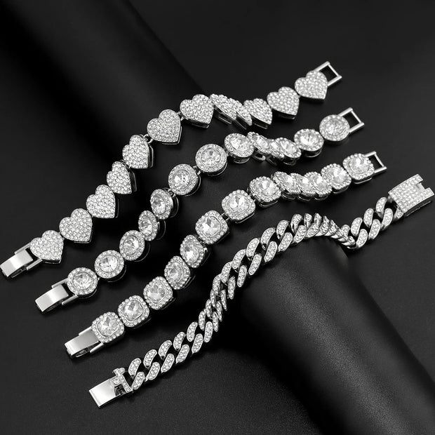 Hip Hop Iced-Out Cuban Chain Bracelet for Women